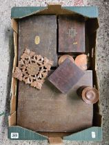 CARTON WITH MISC WOOD BOXES & OTHER TREEN ITEMS