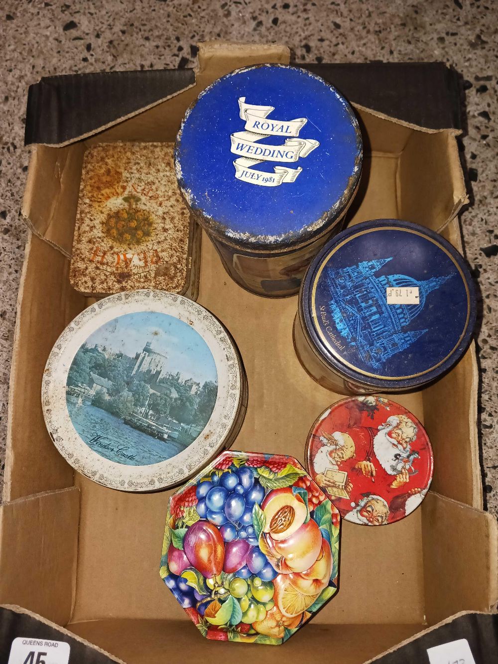 CARTON OF MISC VINTAGE TINS