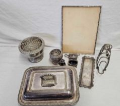 SILVER PLATE ENTREE DISH, PICTURE FRAME,