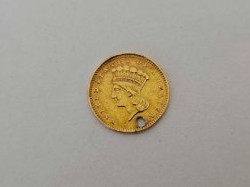 GOLD 1 DOLLAR 1856 WITH MOUNTING HOLE