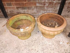 2 TERRACOTTA PLANTERS, APPROX 16" DIA,