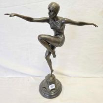 BRONZED FIGURE OF A DANCER ON MARBLE BASE,