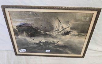 FRAMED ORIGINAL CHARCOAL SHIP WRECK PICTURE