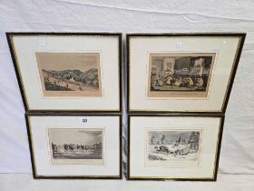 SET OF 4 COLOUR ANTIQUE ENGRAVINGS IN MATCHING FRAMES DATED BETWEEN 1818-1828,