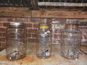 3 VARIOUS SIZED ICE COLD DRINK GLASSWARE JARS,