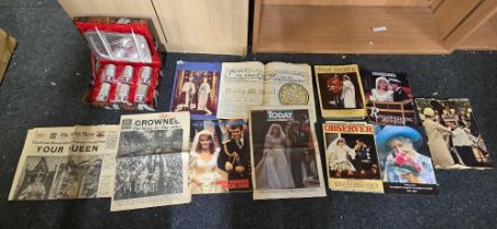 CASED BOX OF PLANISHED GOBLETS & TRAY & ROYAL EPHEMERA MAGAZINES