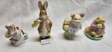 4 ROYAL ALBERT BEATRIX POTTER FIGURES, JEREMY FISHER, LITTLE PIG ROBINSON,