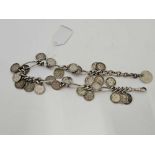 SILVER ALBERT CHAIN WITH SILVER COINS 94g