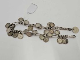 SILVER ALBERT CHAIN WITH SILVER COINS 94g