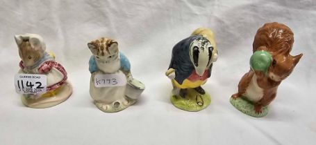 4 ROYAL ALBERT BEATRIX POTTER FIGURES, SQUIRREL NUTKIN, TOMMY BROCK,