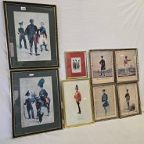 A CARTON OF 8 OLD COLOUR PRINTS OF MILITARY SUBJECTS. HISTORIC UNIFORMS ETC.