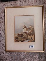 3 F/G WATERCOLOURS & 1 F/G ETCHING OF VARIOUS SCENES