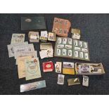 CARTON WITH MISC CIGARETTE CARDS WITH ALBUMS