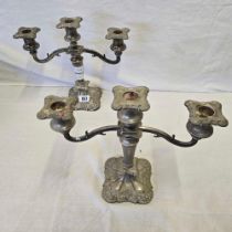PAIR OF 3 BRANCH SILVER PLATED CANDLESTICKS