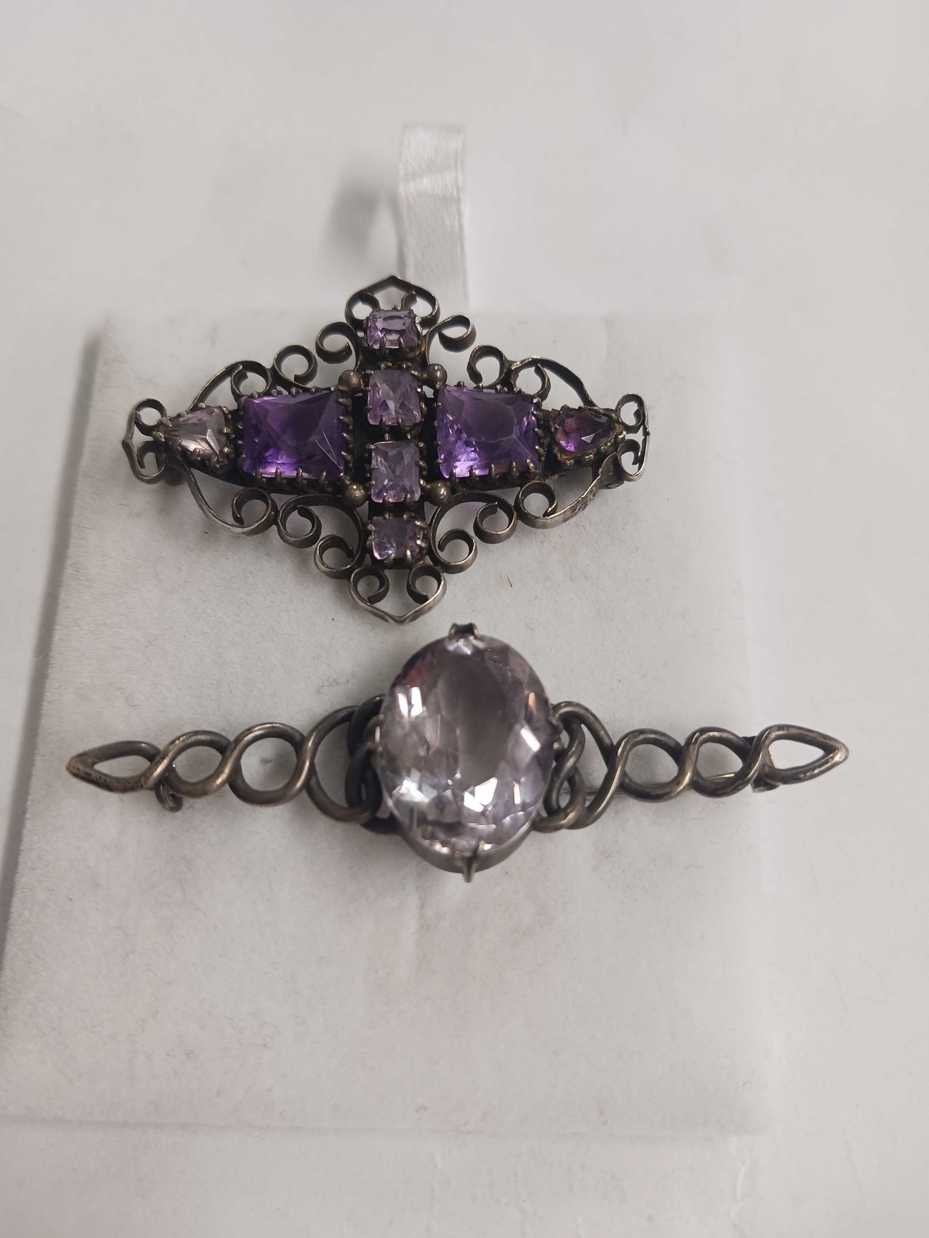 2 X ARTS & CRAFTS SILVER & AMETHYST BROOCHES