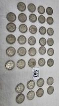A BAG OF 37 PRE - 1947 SILVER SHILLINGS MOSTLY GEORGE V WITH SOME GEORGE VI SOME IN COLLECTABLE