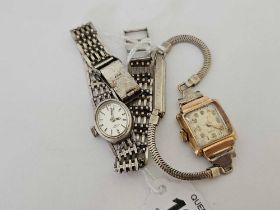 A LADIES SILVER ROTARY WRIST WATCH WITH SILVER STRAP & ANOTHER