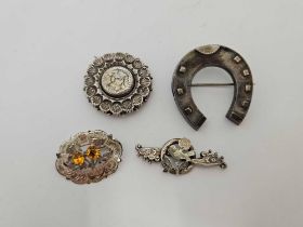 3 SILVER BROOCHES, HORSESHOE,