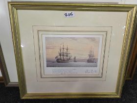 F/G PRINT OF HIS BRITANNIC MAJESTY'S 98 GUN SHIP ON THE LINE QUEEN PRINT & A F/G PRINT OF 2 RIVER