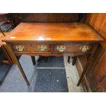 MAHOGANY SIDE TABLE WITH 2 DRAWERS & BRASS HANDLES