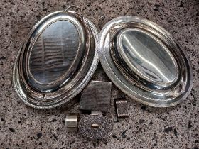 2 WHITE METAL HORS D'OEUVRES DISHES,