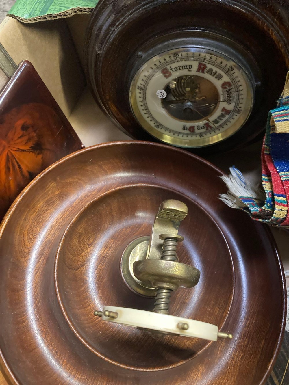 CARTON WITH ANEROID BAROMETER, NUT CRACKER DISH, VINTAGE PHOTO ALBUM, - Image 5 of 6