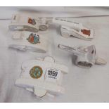 THREE CRESTED CHINA TANKS & 2 CANNONS (5)
