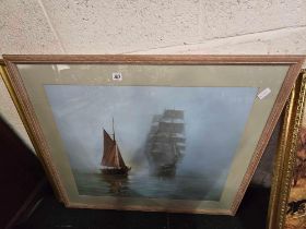 F/G PRINT OF TALL SHIPS IN THE MIST,