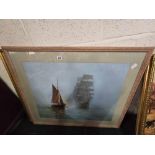 F/G PRINT OF TALL SHIPS IN THE MIST,