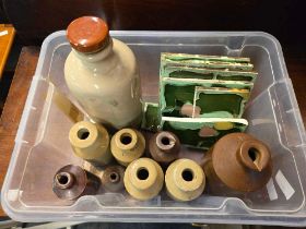 PLASTIC CARTON WITH MISC STONE INK JARS,