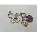 6 SILVER FOB STYLE PENDANTS & BROOCHES