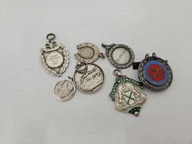 6 SILVER FOB STYLE PENDANTS & BROOCHES