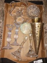 2 CARTONS OF MISC GLASSWARE INCL; CANDLESTICKS, COCKTAIL GLASSES,