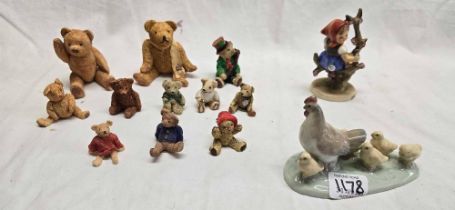 SMALL QTY OF PETER FAGIN TEDDY BEAR FIGURES & A CHINA NAO FIGURE OF A CHICKEN WITH CHICS & 1 OTHER