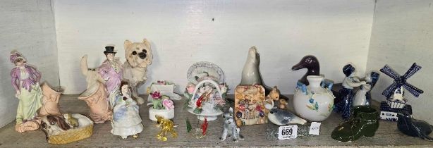 SHELF OF CHINA FIGURINES ETC