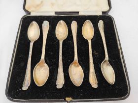 BOXED SET OF 6 FANCY SILVER COFFEE SPOONS,