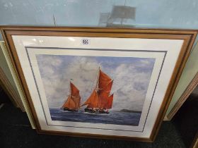 F/G PRINT OF 2 SAILING TRAWLERS PROVIDENCE A 'VIGILANTE OFF BERRY HEAD BY TONY ISHAM 117/450