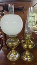 PAIR OF BRASS OIL LAMPS