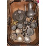 CARTON WITH MISC PEWTER TANKARDS, JUGS,