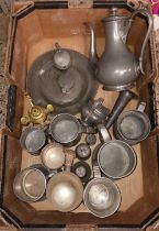 CARTON WITH MISC PEWTER TANKARDS, JUGS,