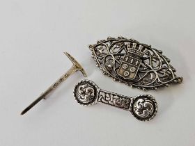 A CELTIC STYLE SILVER BROOCH & 2 OTHERS