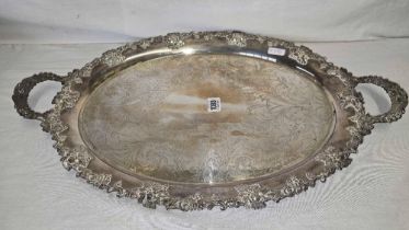 LARGE 2 HANDLED DECORATIVE SILVER PLATED TRAY