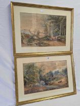 PAIR OF 19THC RURAL LANDSCAPES WITH FIGURES AND DUCK POND,