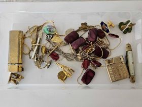 TUB WITH MISC COSTUME JEWELLERY, CIGARETTE LIGHTERS,