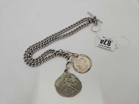WHITE METAL DOUBLE WATCH ALBERT WITH 2 COINS
