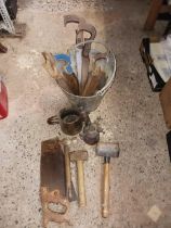 GALVANISED BUCKET WITH MISC HAND TOOLS,