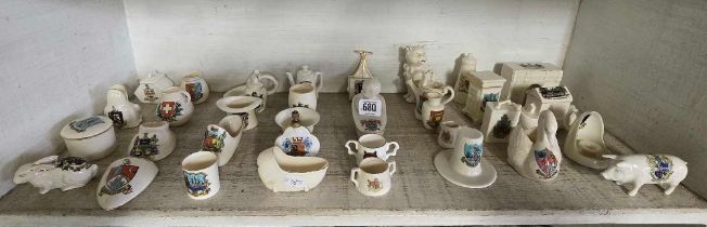 SHELF OF CRESTED WARE