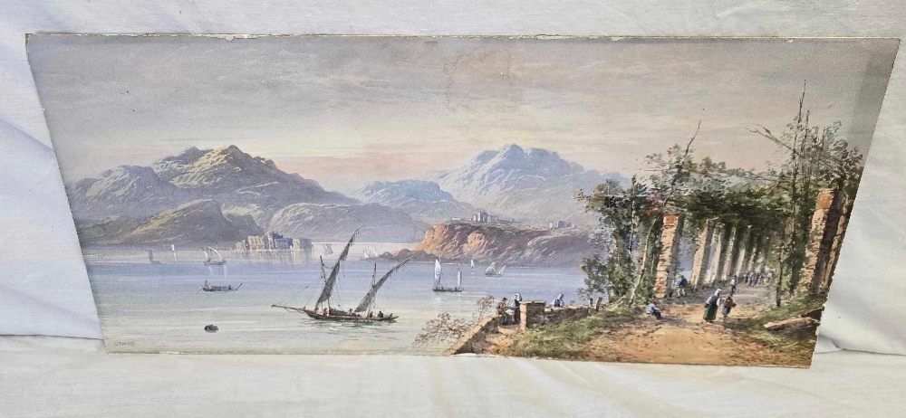 AN EXTENSIVE VIEW OF LAKE MAGGIORE WITH MANY FIGURES PROMENADING. SIGNED L. LEWIS AND DATED [18]95.