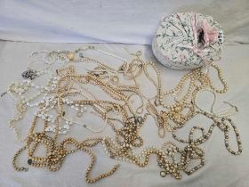 DRESSING TABLE BOX WITH MISC PEARL STYLE NECKLACES