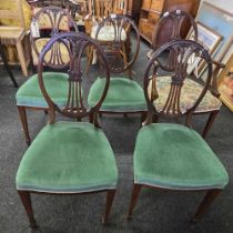 4 CARVED BALLOON BACK DINING CHAIRS WITH CARVED MATCHING CARVER CHAIR